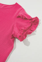 Cargar imagen en el visor de la galería, Bright Pink Ruffled Short Sleeve Plus Size Top
