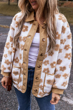 Cargar imagen en el visor de la galería, Light French Beige Cute Flower Pattern Button Up Fleece Jacket
