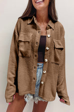 Load image into Gallery viewer, Dark Khaki Solid Color Corduroy Buttoned Long Sleeve Shacket
