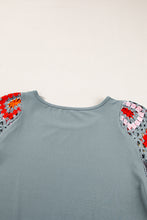 Load image into Gallery viewer, Medium Grey Floral Crochet Short Sleeve Top
