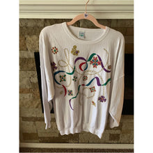 Cargar imagen en el visor de la galería, Vintage Laps 80s White Floral Ribbon-Print Pullover Sweatshirt
