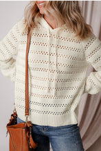 Load image into Gallery viewer, White Pointelle Knit Raglan Sleeve Hooded Sweater
