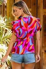 Cargar imagen en el visor de la galería, Orange Abstract Print Flutter Sleeve Peplum Blouse
