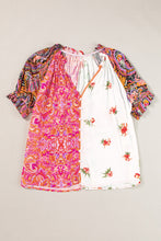 Load image into Gallery viewer, Multicolour Boho Floral Patchwork Buttoned Short Sleeve Blouse
