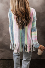 Load image into Gallery viewer, Purple Color Block Fringed Drop Shoulder Tunic Sweater
