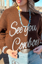 Load image into Gallery viewer, Coffee See You Cowboy Embroidered Western Graphic Sweater
