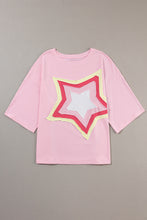 Load image into Gallery viewer, Light Pink Colorblock Star Patched Half Sleeve Oversized Tee
