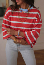 Load image into Gallery viewer, Racing Red Striped Bow Tie Hollowed Back 7/8 Sleeve Casual T-Shirt
