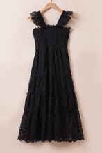 Load image into Gallery viewer, Black Lace Smocked Bodice Sleeveless Midi Dress
