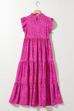 Cargar imagen en el visor de la galería, Hot Pink Leopard Print Ruffled Trim Tiered Maxi Dress
