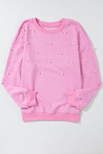 Load image into Gallery viewer, Baby Pink Pearl Detail Ribbed Crew Neck Sweatshirt
