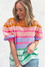 Load image into Gallery viewer, Hot Pink Colorful Stripe Bubble Short Sleeve Sweater
