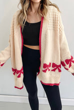 Load image into Gallery viewer, Apricot Bow Pattern Textured Open Front Baggy Cardigan
