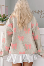 Cargar imagen en el visor de la galería, Gray Bow Sherpa Quarter Zip Drop Shoulder Baggy Sweatshirt
