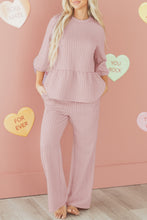 Cargar imagen en el visor de la galería, Delicacy Braided Texture Ruffle Hem Top Drawstring Loose Pants Set
