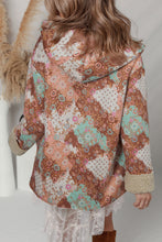 Cargar imagen en el visor de la galería, Khaki Vintage Floral Printed Sherpa Lined Hooded Jacket
