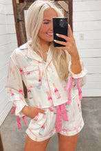 Load image into Gallery viewer, White Christmas Wine Glass Print Bow Knot Two Piece Pajama Set
