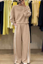 Load image into Gallery viewer, Oatmeal Varsity Striped Detail Crewneck Pullover Elastic Sweatpants 2pcs Outfit
