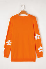 Cargar imagen en el visor de la galería, Orange Floral Print Knitted Open Front Loose Cardigan
