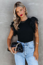 Load image into Gallery viewer, Black Polka Dot Mesh Ruffle Sleeve Knit Top
