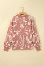 Cargar imagen en el visor de la galería, Peach Blossom Western Print Drop Shoulder Round Neck Long Sleeve Sweater

