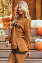 Cargar imagen en el visor de la galería, Chestnut Sequin Happy Halloween Graphic Notched Neck Long Sleeve Loose Top
