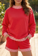 Cargar imagen en el visor de la galería, Carrot Gingham Trim Baggy Pullover 2pcs Short Set
