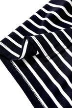 Load image into Gallery viewer, Black Stripe Asymmetric Shoulder Tee Slit Pencil Dress Set
