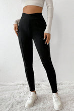 Cargar imagen en el visor de la galería, Black Crossed Waist Seamed Leg Thermal Leggings
