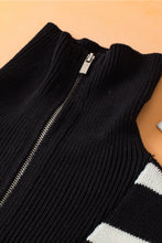 Cargar imagen en el visor de la galería, Black Stripe Zipped Collar Knit Sweater Tank
