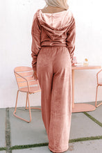 Load image into Gallery viewer, Peach Blossom Velvet Zip-up Hoodie and Wide Leg Pants Set
