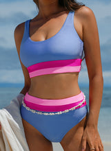 Cargar imagen en el visor de la galería, Light Blue Colorblock High Waisted Bikini Swimsuit
