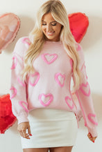 Cargar imagen en el visor de la galería, Pink Heart Shape Bubble Sleeve Baggy Sweater
