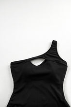 Cargar imagen en el visor de la galería, Black Ribbed One Shoulder Hollowed One Piece Swimsuit
