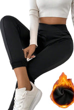 Cargar imagen en el visor de la galería, Black Crossed Waist Seamed Leg Thermal Leggings
