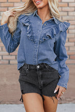 Cargar imagen en el visor de la galería, Dusk Blue Denim Ruffled Casual Top
