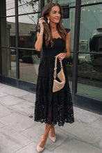 Load image into Gallery viewer, Black Lace Smocked Bodice Sleeveless Midi Dress
