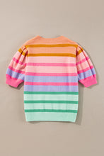 Load image into Gallery viewer, Hot Pink Colorful Stripe Bubble Short Sleeve Sweater
