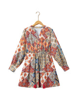 Load image into Gallery viewer, Brown Plus Size Vintage Floral Print Drawstring Waist Mini Dress

