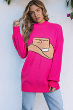 Cargar imagen en el visor de la galería, Hot Pink YEEHAW Cowboy Hat Drop Shoulder Oversized Sweater
