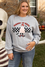 Load image into Gallery viewer, Light Grey Creep It Real Ghost Print Plus Size Sweatshirt
