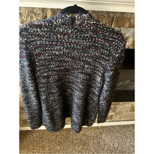 Load image into Gallery viewer, Christopher &amp; Banks Open Front Popcorn Sweater Gray Teal and Purple
