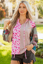 Load image into Gallery viewer, Pink Boho Mixed Floral Drop Shoulder Bubble Sleeve Blouse
