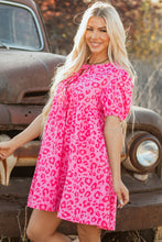 Load image into Gallery viewer, Rose Leopard Puff Sleeve Tie Front High Waist Mini Dress
