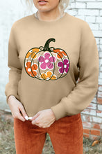 Cargar imagen en el visor de la galería, Khaki Halloween Floral Pumpkin Graphic Drop Shoulder Sweatshirt
