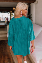 Load image into Gallery viewer, Turquoise 3/4 Sleeves Pleated Shirt and High Waist Shorts Lounge Set
