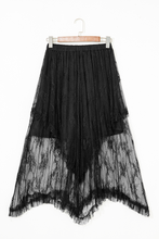 Load image into Gallery viewer, Black Lace Cascading Tiered High Waist Maxi Skirt
