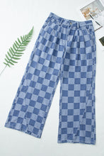 Cargar imagen en el visor de la galería, Dusk Blue Checkered Denim Wide Leg Jeans
