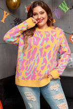 Cargar imagen en el visor de la galería, Bright Pink Plus Size Leopard Ribbed Trim Sweater
