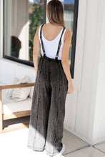 Load image into Gallery viewer, Dark Grey Light Wash Frayed Exposed Seam Wide Leg Denim Overall
